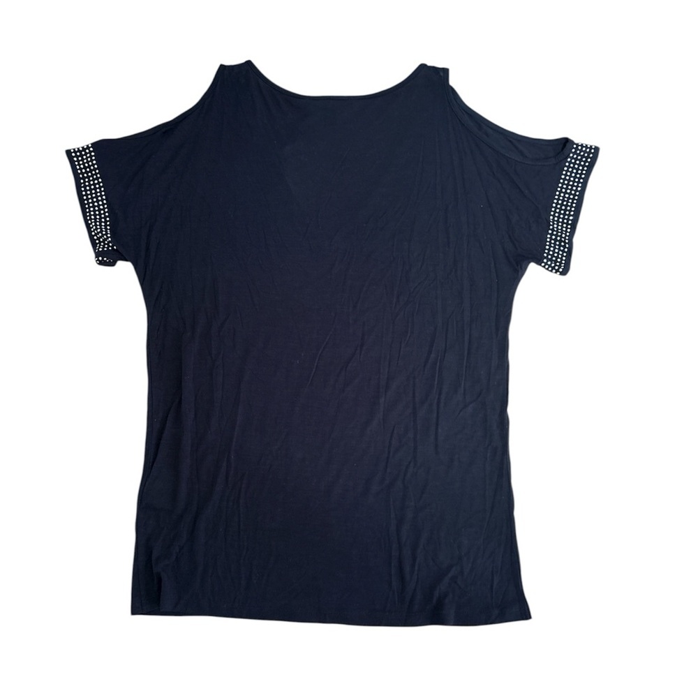 NWT INC International Concepts Black Cold Shoulder Blouse With Sliver Studs Sz S - Picture 9 of 9